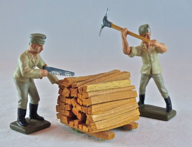 Krock 2 Germans in Fatigues Sawing+Pick Axe (1 of 1)