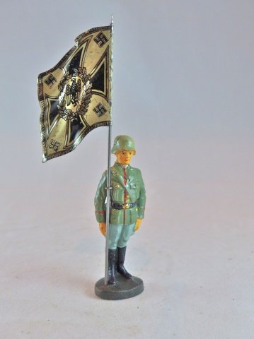 Elastolin Scarce German Soldier at Attn. w/Flag (1 of 1)