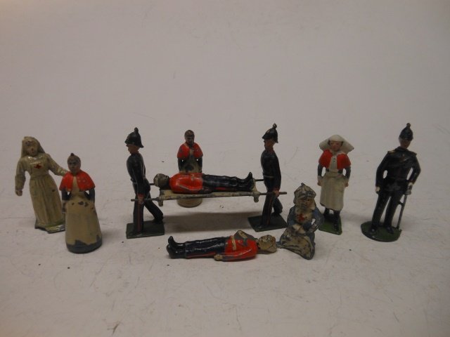 Britains from Set #137 Royal Army Medical Corps.: 10 pieces. Unboxed. Pre-War and Post War. Condition very good.