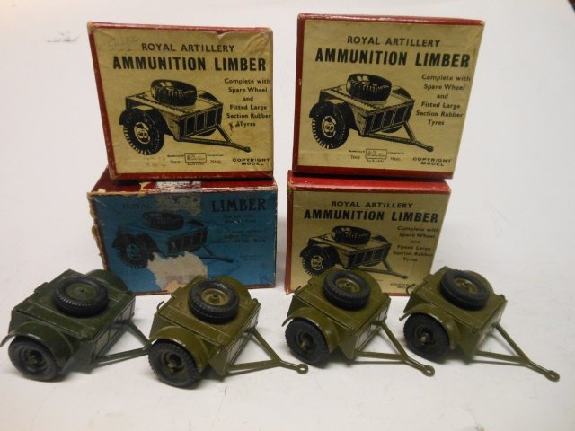 Britains set #1726 Ammunition Limbers: 4 boxed sets. Post War. Condition very good; 3 boxes good and one box with torn label.