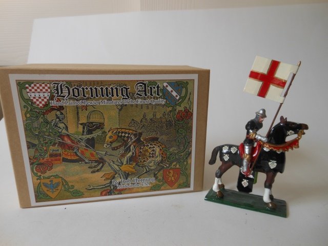 Hornung Art, Knight, #10: Sir Thomas Strickland with banner of St. George with original box. Made in 1997. Post War. Condition excellent; box very good.
