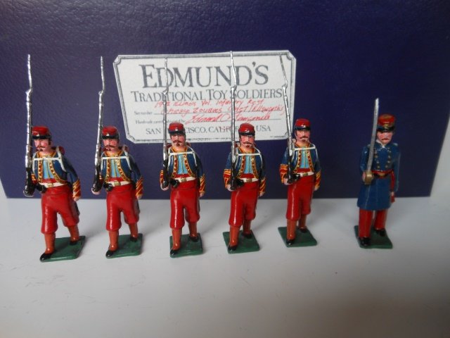 Edmunds, 19th Illinois, Ellsworth Zouaves: 6 pieces with original box. Post War. Condition excellent; box excellent.