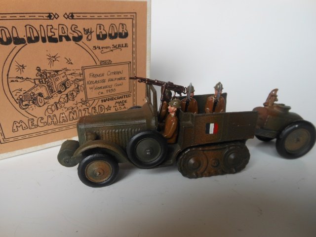 Soldiers by Bob French Citroen Kegresse: Halftrack with Hotchkiss gun and trailer. Post War. Condition excellent; box very good.