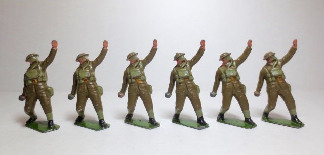 Britains From Set #1612 British Infantry With: Steel Helmets and Gasmasks. 6 pieces. Unboxed. Condition good.