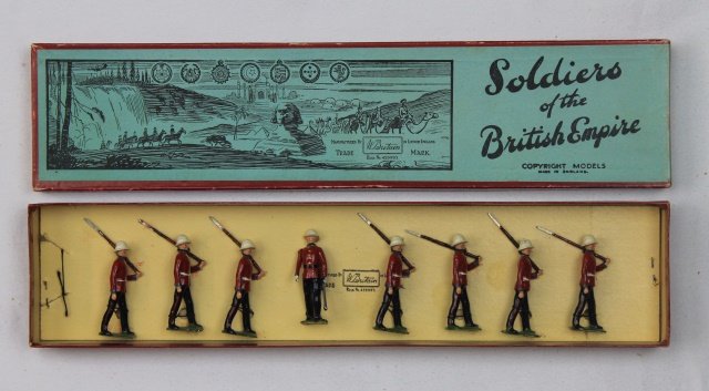 Britains Set #1633 Princess Patricia's Infantry: Princess Patricia's Canadian Light Infantry. Post War 1946-59. 8 pieces. Condition: figures mint tied-in-box, Box excellent.