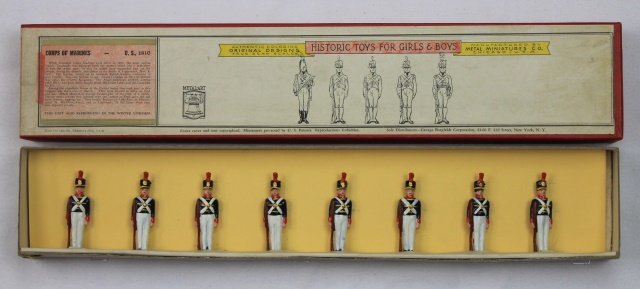 Jones Set #UM52 United States Marines 1810: United States Marines 1810 in Illustrated Box with History. Post War. 8 pieces. Condition: figures mint tied-in-box, Box very good to excellent.