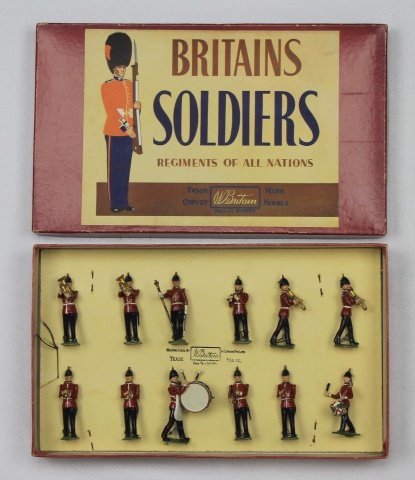 Britains Set #27 Band of the Line: Band of the Line. Post War 1946-55. 12 pieces. Condition: figures mint tied in-the-box. Box very good to excellent.