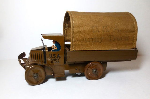 Marx U.S.A Army D-105 Truck Wind-up Tin Toy (1 of 1)