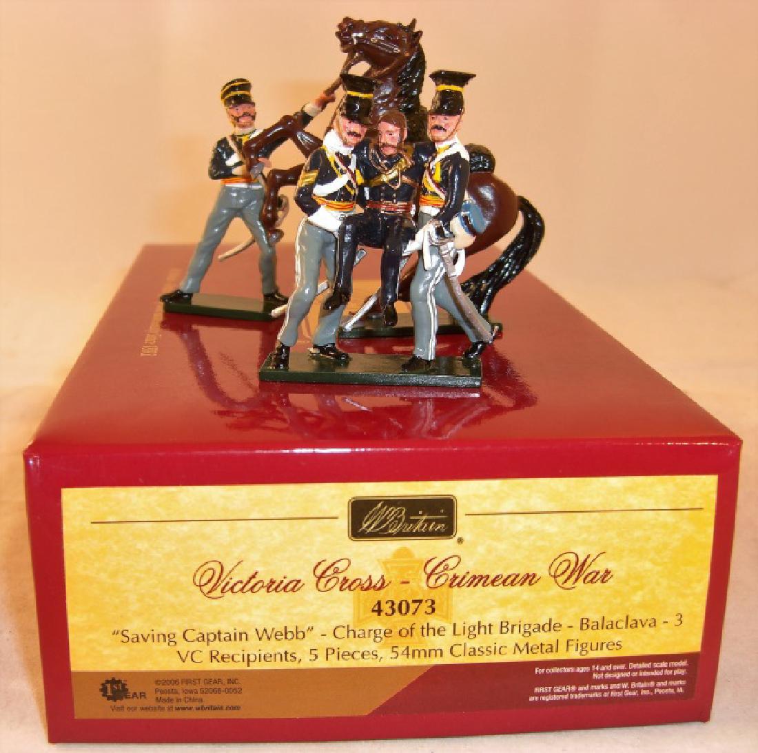 Britains Victoria Cross Crimean War: #43073 "Saving Captain Webb" Charge of the Light Brigade- Balaclava - 3 VC recipients; 3 pieces - horse, figure holding horse, and 2 men carrying 3rd on one base; excellent in excellent box