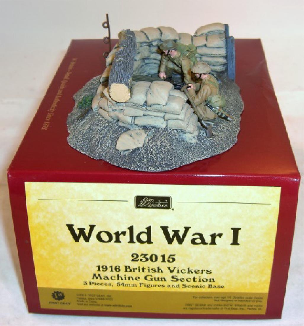 Britains WWI Machine Gun Section: #23015 M16 British Vickers Machine Gun Section; 2 figures, gun and sandbags, etc. on one base 1 piece; excellent in excellent box