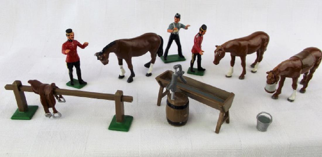 Stable Duty Diorama: Maker uncertain. Paint chips on some pieces. 9 pieces.