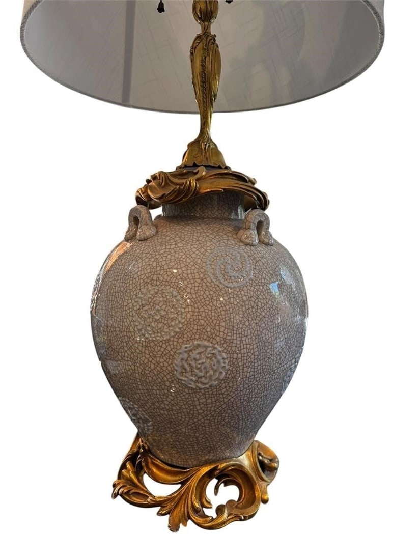 Chinese Crackle Glaze Gilt Bronze Mounted Lamp (1 of 8)