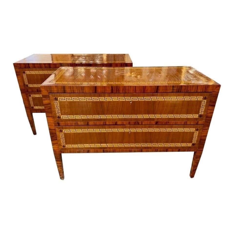 Pair of Italian Neoclassical Greek Key Commodes (1 of 5)