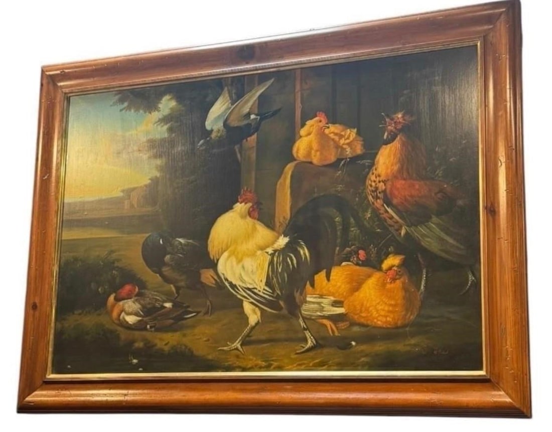 Large Continental Oil on Canvas of Fowl (1 of 3)