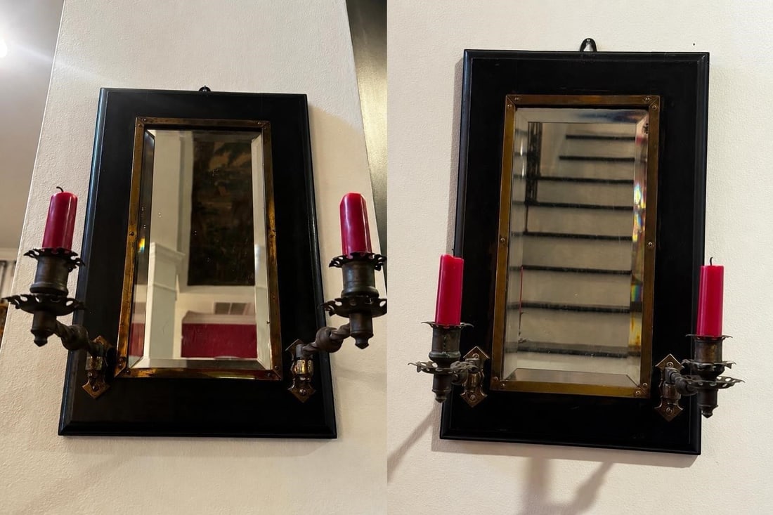French Napoleon III Brass Ebonized Mirror Sconces (1 of 12)