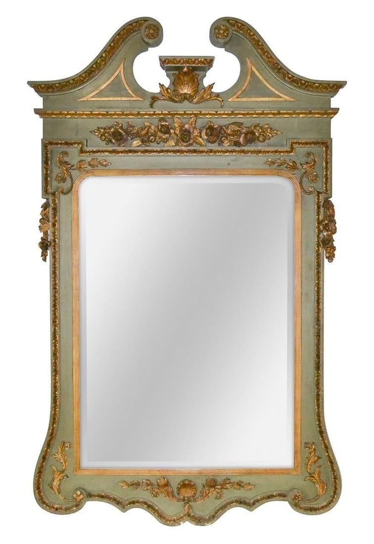 19th c. Italian Carved Parcel Gilt Mirror: This lot is located in Dallas, TX Circa 1870 66h x 40w Good Condition - May have age appropriate wear consistent with use such as marks on the finish, scratches, scuffs etc. Please review photos caref