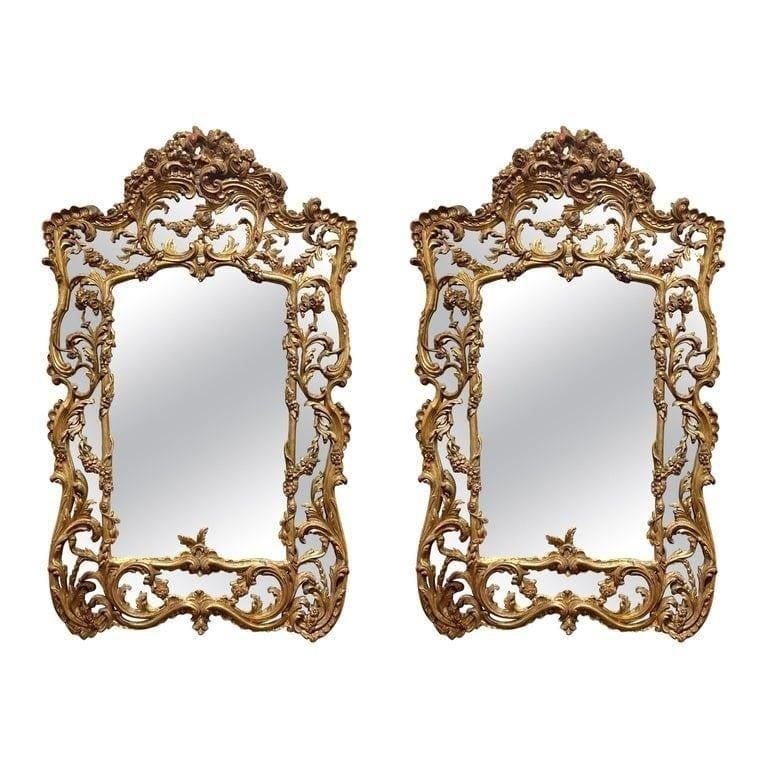 Pair of Ornate Italian Gilt Mirrors: This lot is located in Dallas, TX Good Condition - May have age appropriate wear consistent with use such as marks on the finish, scratches, scuffs etc. Please review photos carefully and ask question
