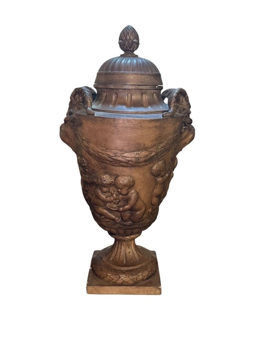 19th c. French Terra Cotta Urn: This lot is located in Dallas, TX 16"H Good Condition - May have age appropriate wear consistent with use such as marks on the finish, scratches, scuffs etc. Please review photos carefully and ask que