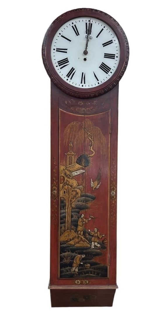 19th c. Red Chinoiserie Decorated Tall Case Clock (1 of 9)