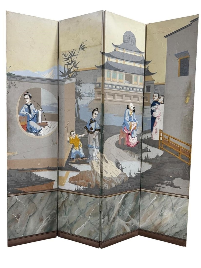 French Zuber Style Four Panel Scenic Screen (1 of 9)