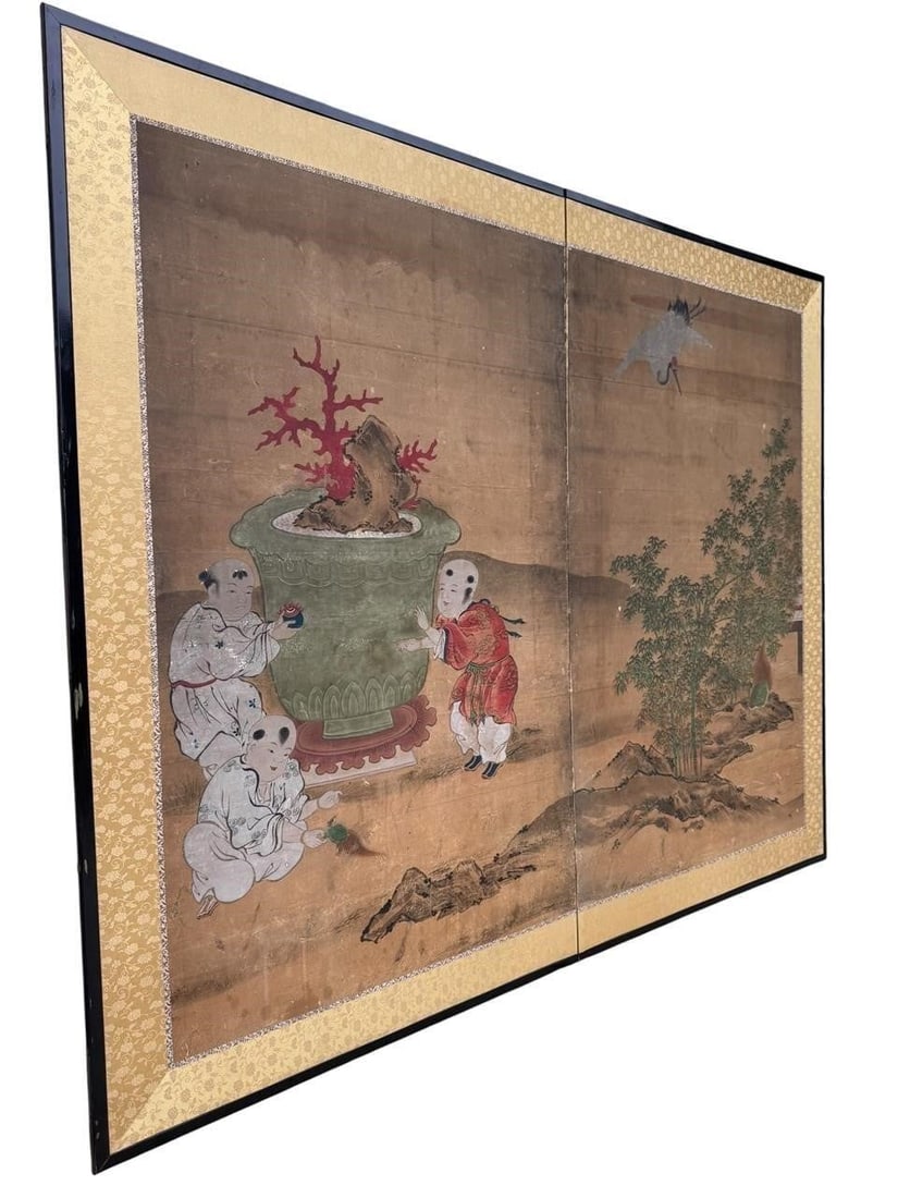Large 19th c. Qing Dynasty 2 panel Screen (1 of 7)