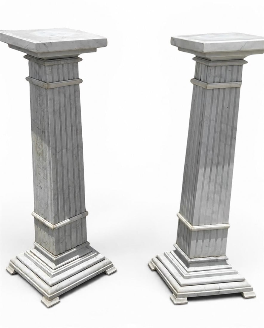 Pair Italian Neoclassical Fluted Marble Pedestals (1 of 9)