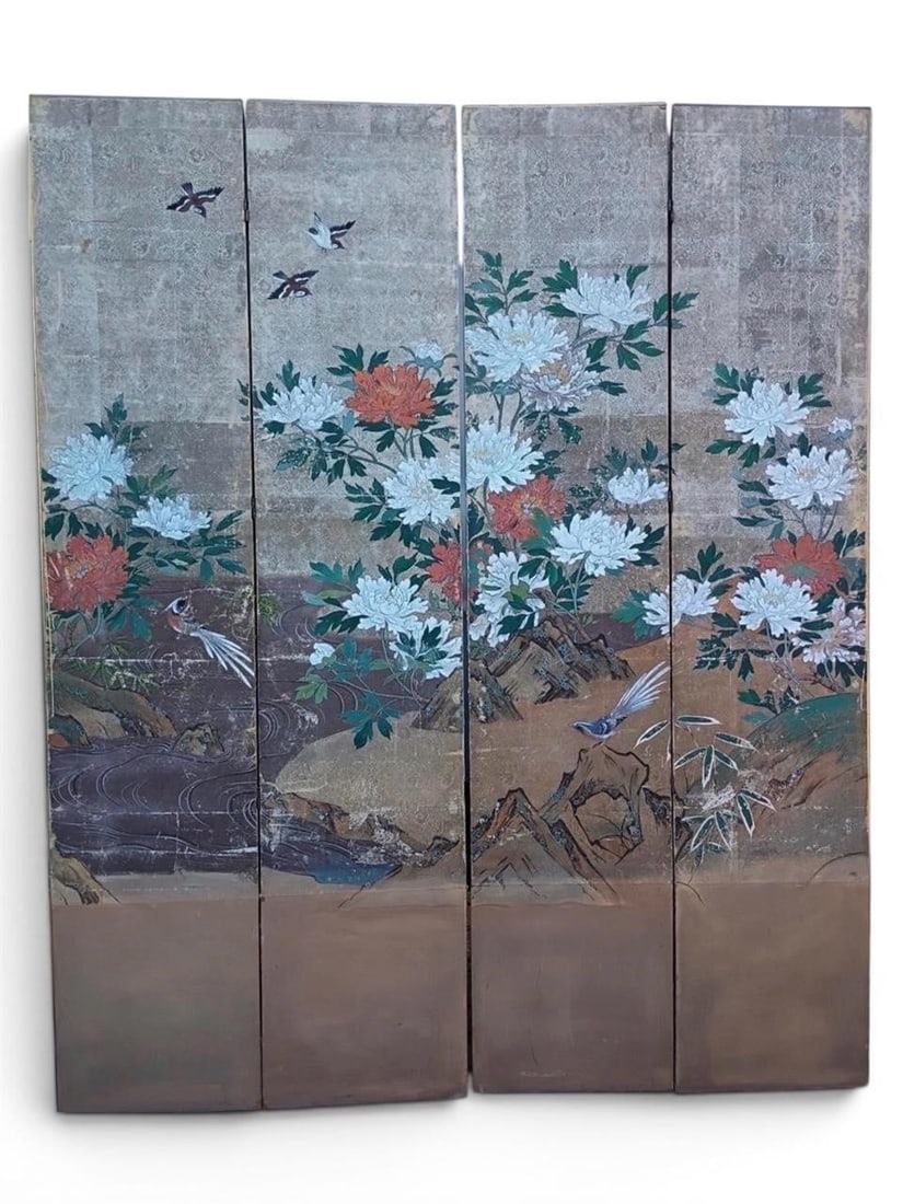 Japanese 4 panel Chrysanthemum Screen (1 of 6)