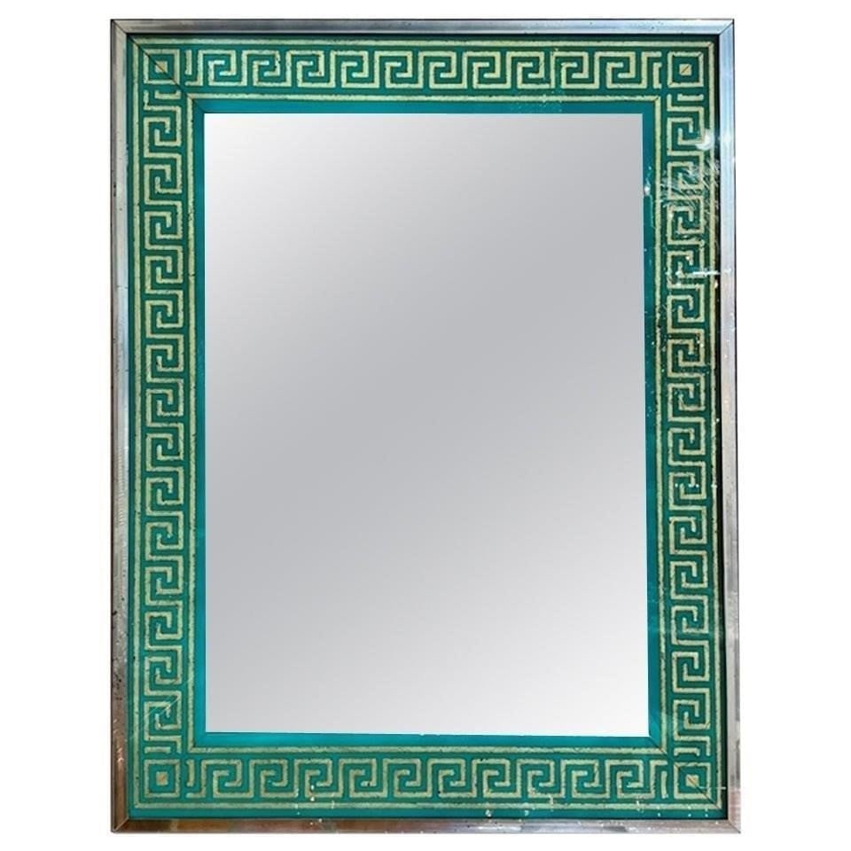 Italian style Eglomise Greek Key Mirror: This lot is located in Dallas, TX May have age appropriate wear consistent with use such as marks on the finish, scratches, scuffs etc. Please review photos carefully and ask questions prior to biddin