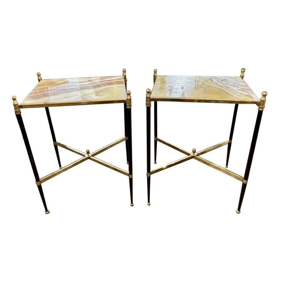 Pair of Jansen Design Steel and Onyx Side Tables (1 of 6)