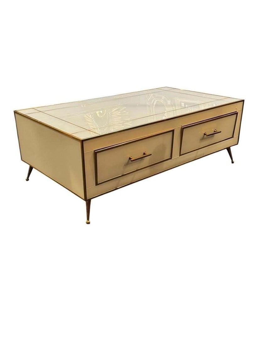 Modern Italian White Glass and Brass Coffee Table (1 of 5)