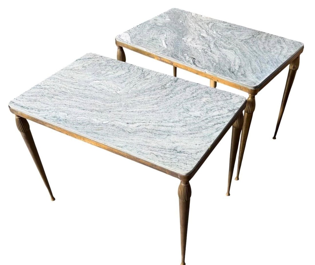 Pair stamped Italian Brass Marble Side Tables (1 of 4)