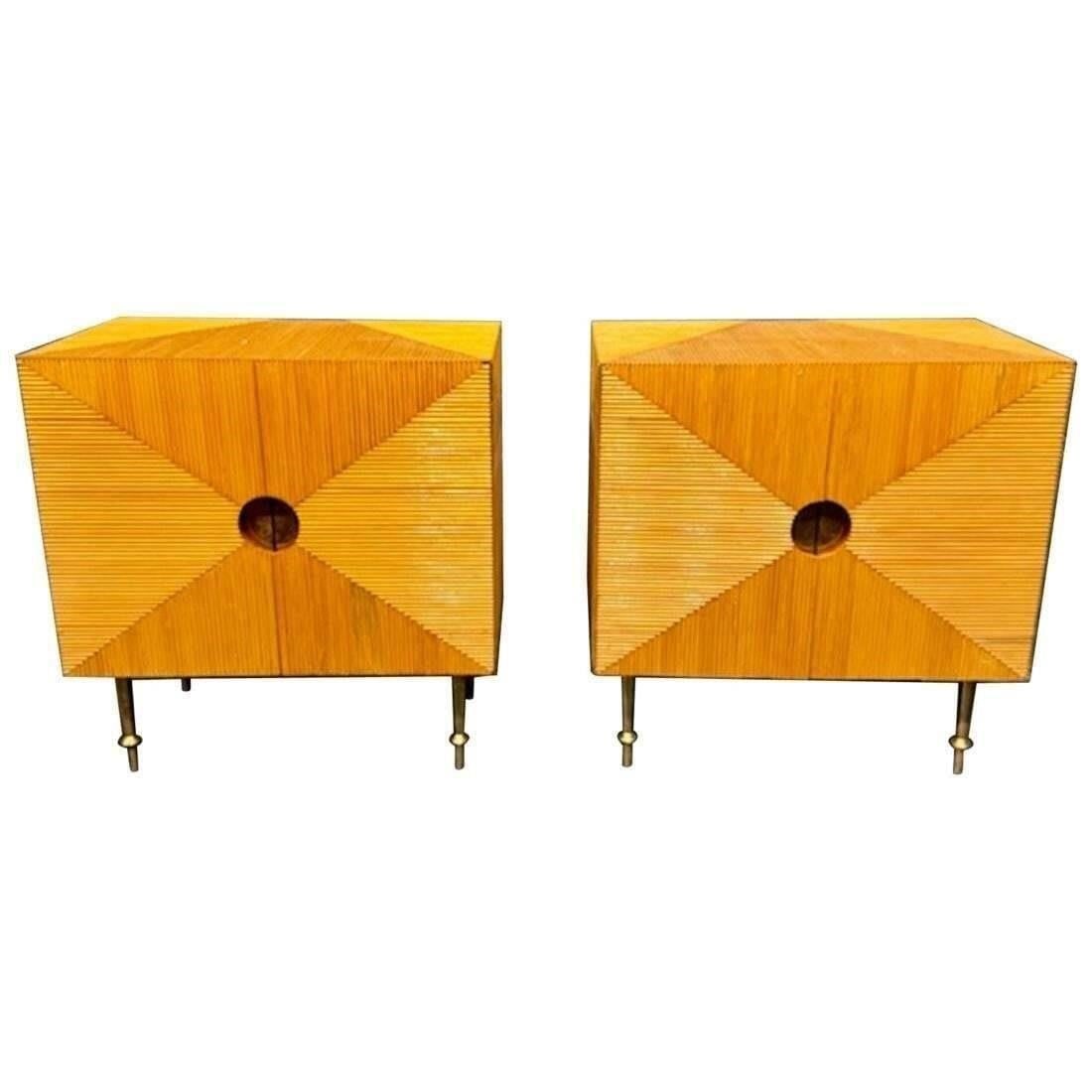 Pair of Italian Pencil Reed and Brass Tables: This lot is located in Dallas, TX May have age appropriate wear consistent with use such as marks on the finish, scratches, scuffs etc. Please review photos carefully and ask questions prior to