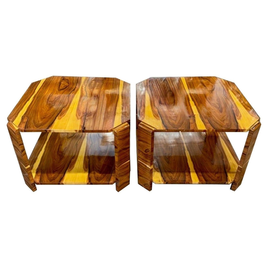 Pair of Italian Exotic Art Deco Side Tables: This lot is located in Dallas, TX May have age appropriate wear consistent with use such as marks on the finish, scratches, scuffs etc. Please review photos carefully and ask questions prior to biddin