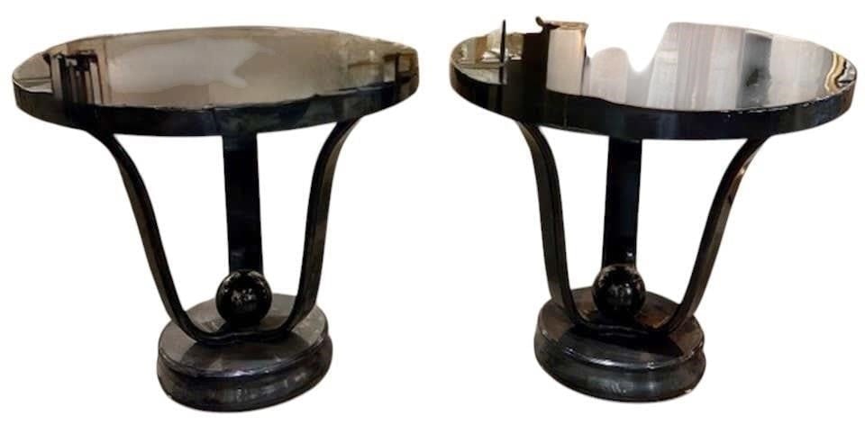 Pair of Art Deco Style Black Side Tables: This lot is located in Dallas, TX May have age appropriate wear consistent with use such as marks on the finish, scratches, scuffs etc. Please review photos carefully and ask questions prior to biddin