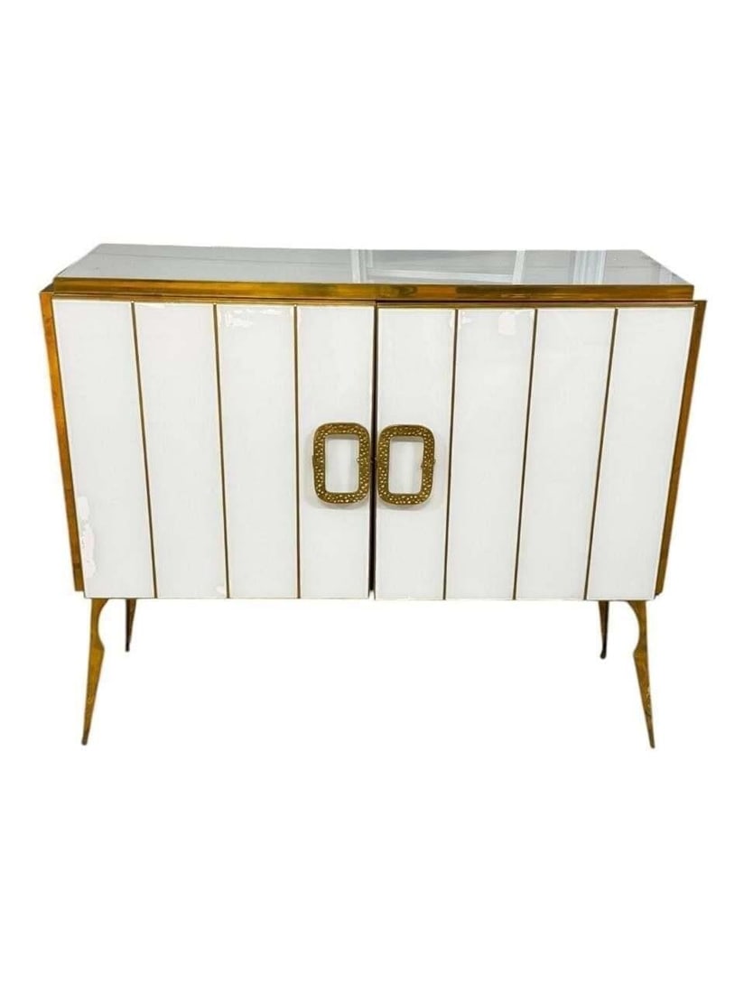 Italian MCM Glass and Brass Side Table: This lot is located in Dallas, TX May have age appropriate wear consistent with use such as marks on the finish, scratches, scuffs etc. Please review photos carefully and ask questions prior to biddin