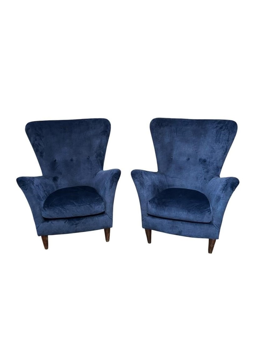 Pair of Italian MCM Blue Velvet Club Chairs (1 of 4)