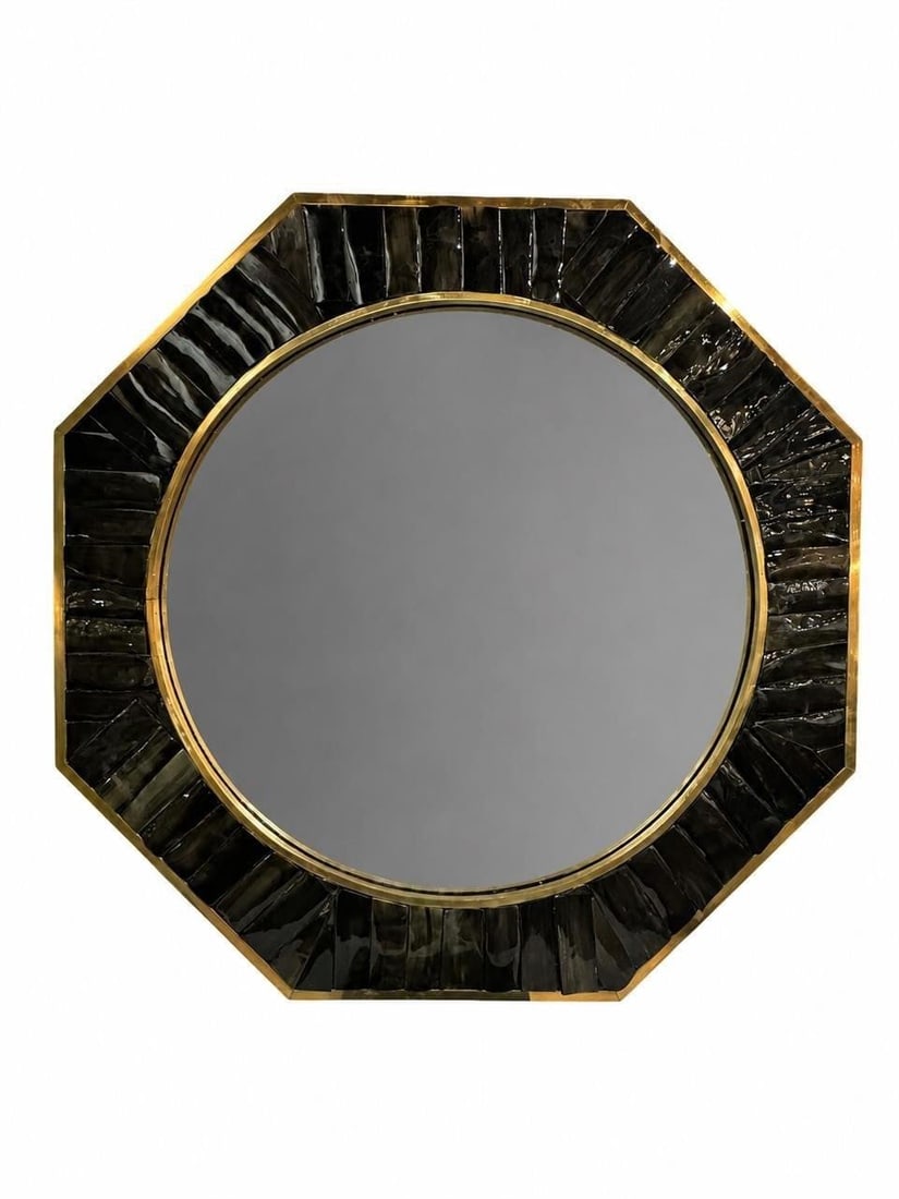 Vintage Horn And Brass Octagonal Mirror (1 of 3)