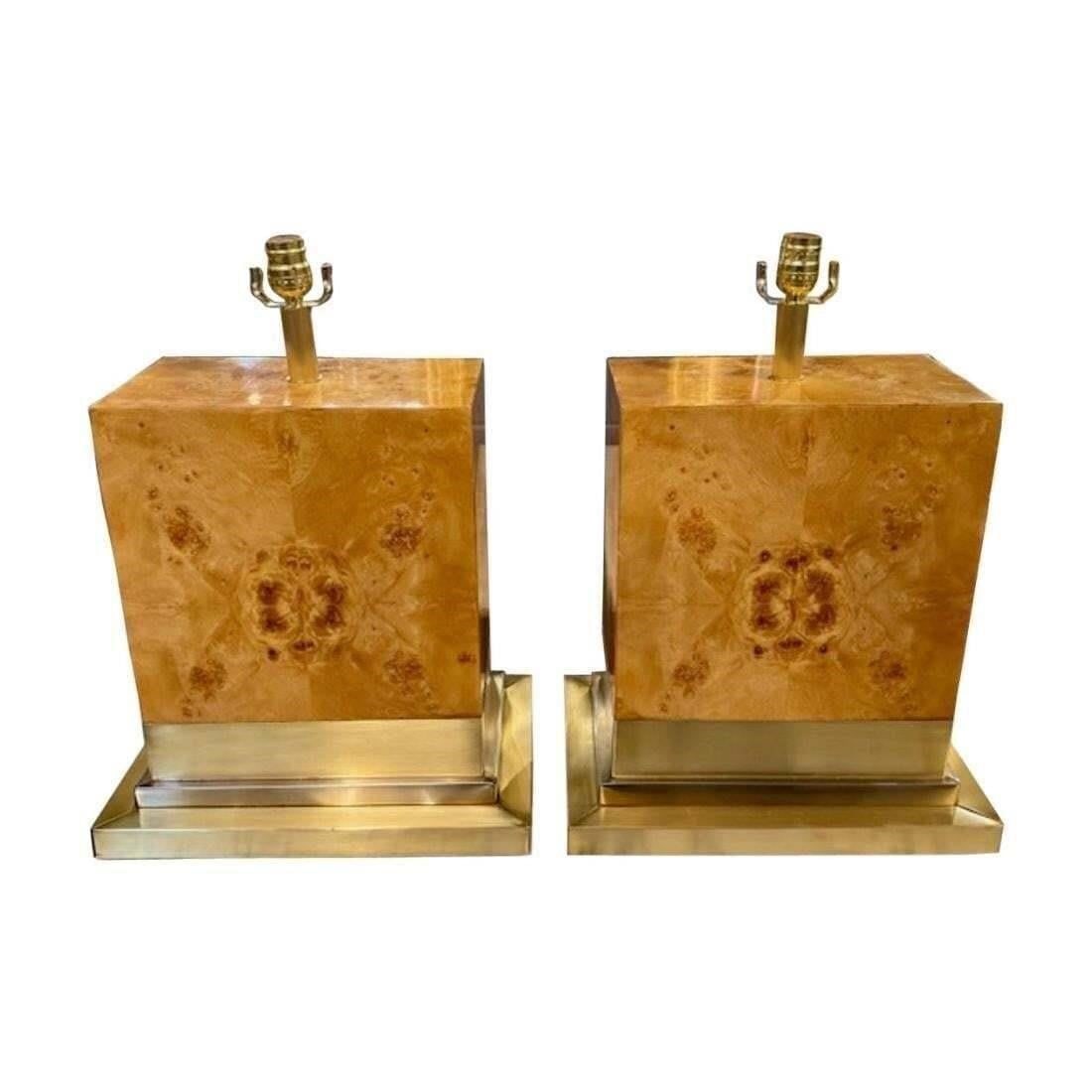 Burlwood and Brass Jean Claude Mahey Lamps: This lot is located in Dallas, TX May have age appropriate wear consistent with use such as marks on the finish, scratches, scuffs etc. Please review photos carefully and ask questions prior to biddin