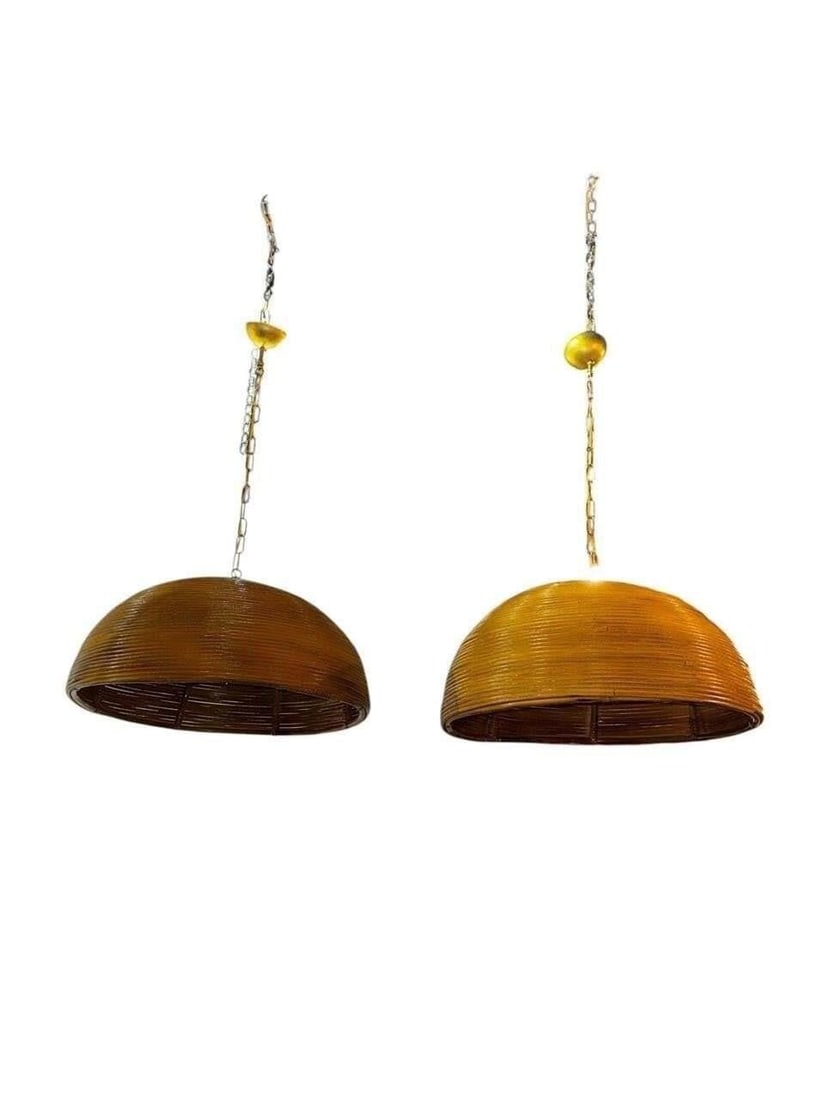 Pair of Italian Bamboo Dome Form Chandeliers: This lot is located in Dallas, TX May have age appropriate wear consistent with use such as marks on the finish, scratches, scuffs etc. Please review photos carefully and ask questions prior to biddin