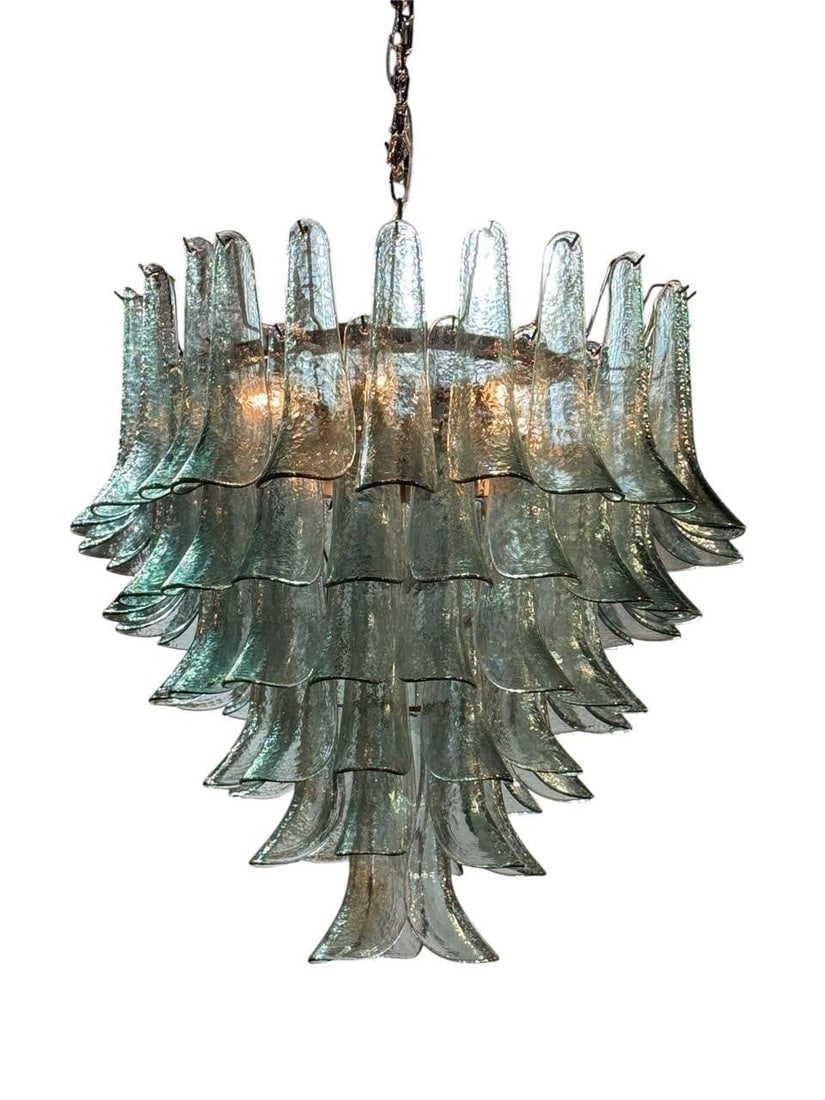 Murano Green Glass Waterfall Chandelier: This lot is located in Dallas, TX May have age appropriate wear consistent with use such as marks on the finish, scratches, scuffs etc. Please review photos carefully and ask questions prior to biddin