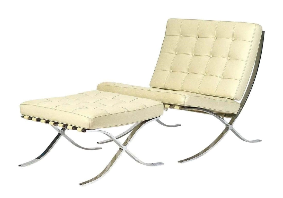 Vintage Knoll Barcelona Chair and Ottoman: This lot is located in Dallas, TX May have age appropriate wear with use such as marks in the finish, scratches, scuffs etc. Please review photos carefully and ask questions prior to bidding.Vintage K