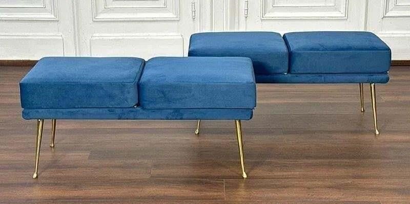 Pair of Italian Zanuso Manner Blue Velvet Benches