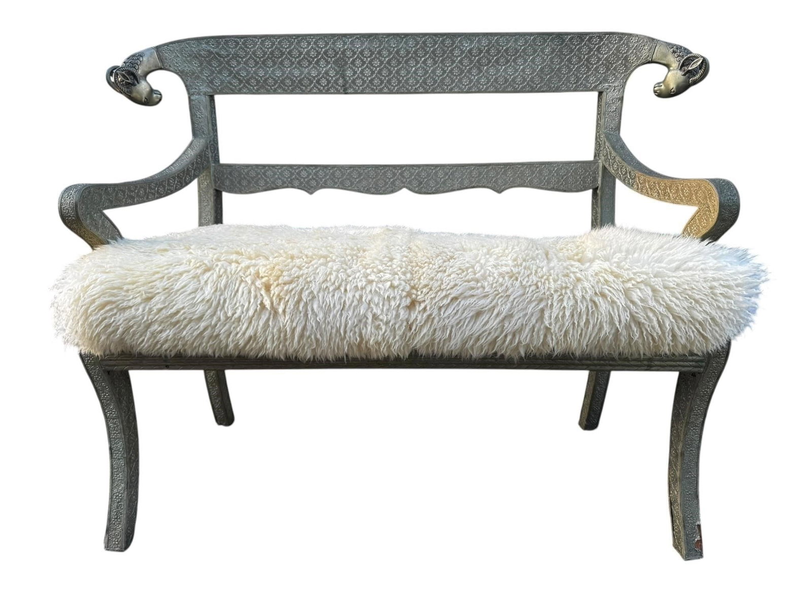 20th c. Anglo Indian Silver Repousse Ram Settee (1 of 12)