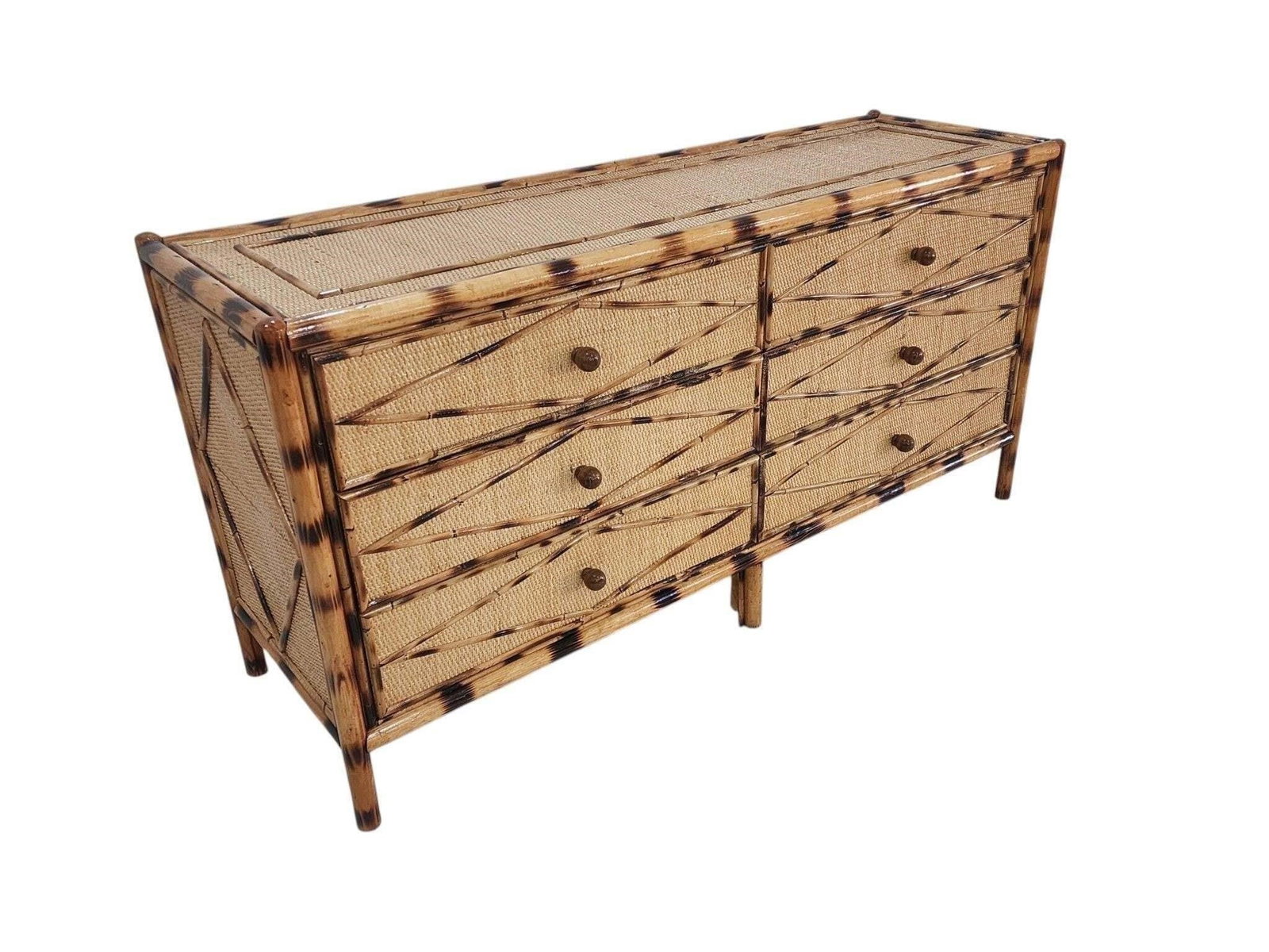 British Colonial Style Rattan Dresser: This lot is located in Dallas, TX May have age appropriate wear consistent with use such as marks on the finish, scratches, scuffs etc. Please review photos carefully and ask questions prior to