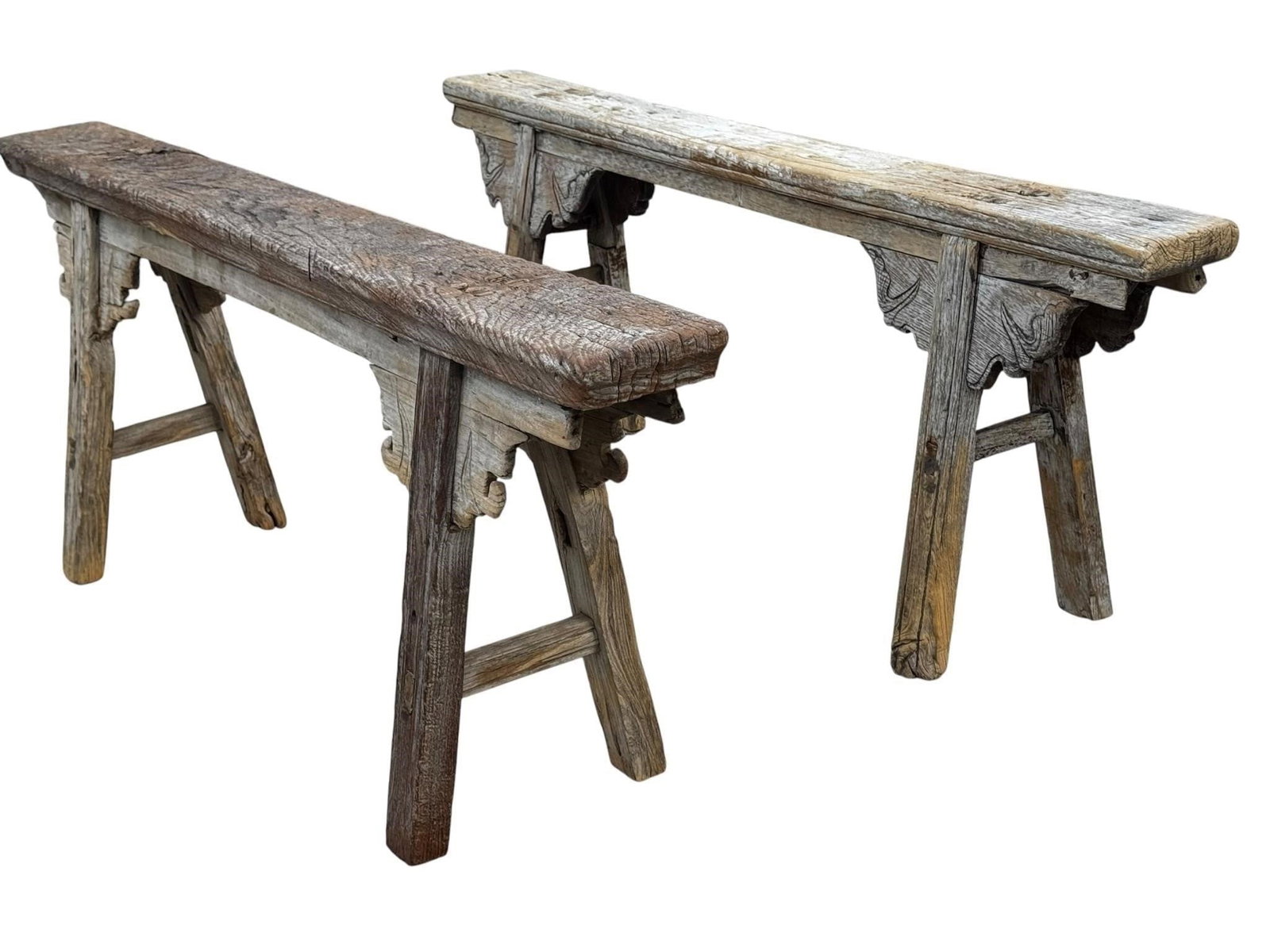 Pair Chinese Elm Wabi Sabi Benches (1 of 9)