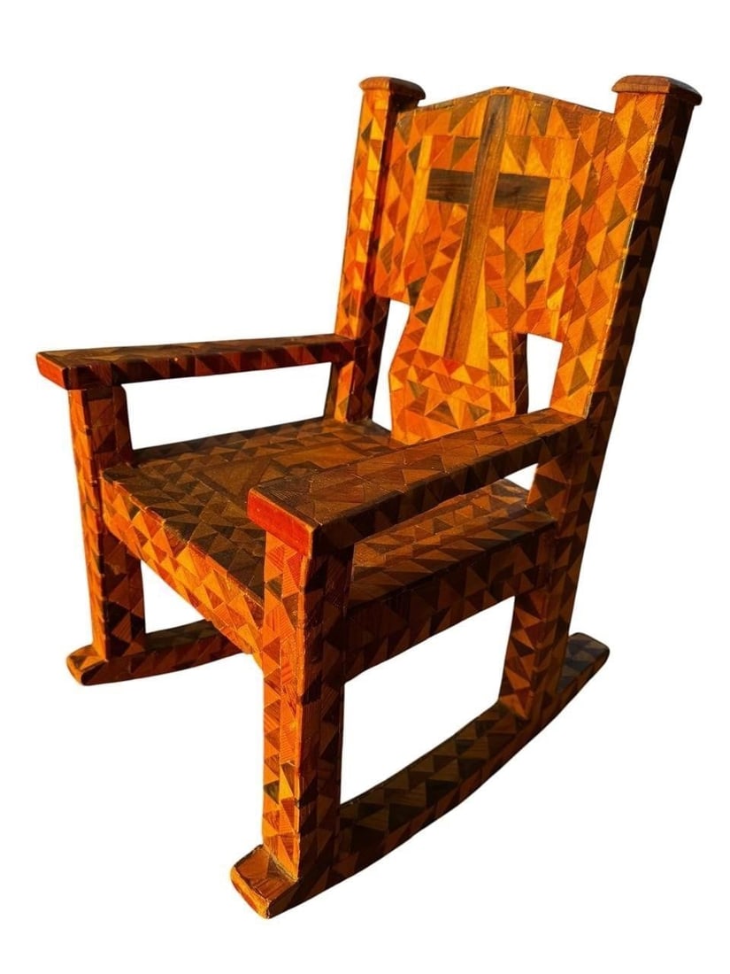 American Tramp Art Marquetry Doll Chair (1 of 13)