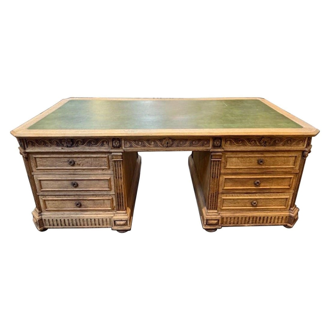 Impressive 19th c. French Carved Oak Partners Desk (1 of 5)