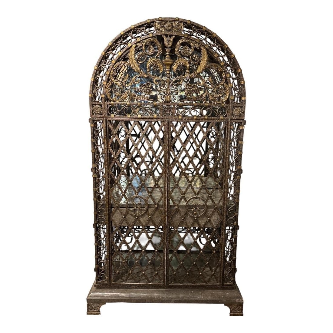 Italian Ornate Iron Wine Cabinet: This lot is located in Dallas, TX May have age appropriate wear consistent with use such as marks on the finish, scratches, scuffs etc. Please review photos carefully and ask questions prior to biddin