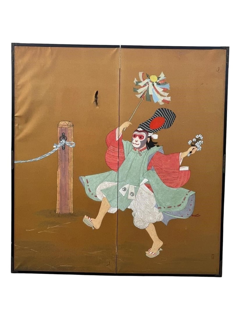 Japanese Two Panel Decorative Byobu Screen Monkey (1 of 18)