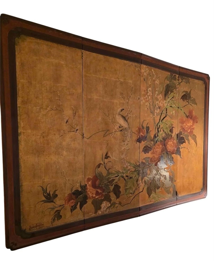 Art Nouveau style Chinoiserie decorated Screen (1 of 2)